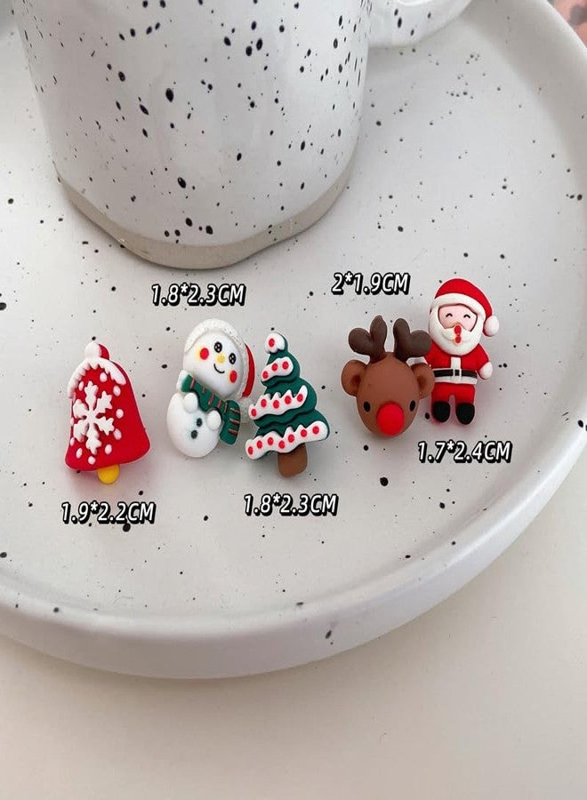 Cicod 6 Pair Christmas Stud Earrings Cute Polymer Clay Christmas Earrings Set Funny Bow Tree Santa Elk Snowman Gingerbread Holiday Earrings for Resin Xmas Jewelry for Women - Image 5